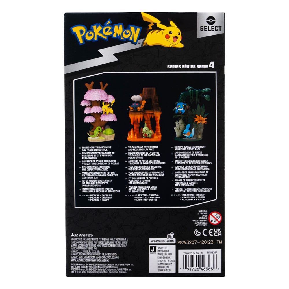 Pokémon Environment Set / Frühlingswald mit Raupy & Pikachu / Jazwares / 5 cm Figuren + 15 cm Display
